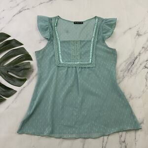 Stargazer Womens Vintage y2k Mesh Top Size M Mint Green Lace Ruffle Sheer